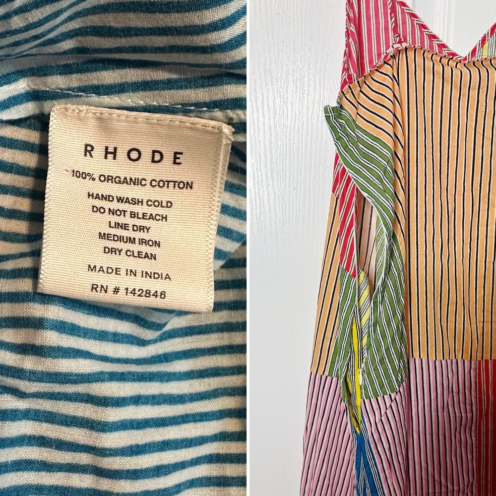 RHODE Nadia Maxi Dress Multi Stripe Patchwork Cotton Size 0 NWT - Picture 7 of 9